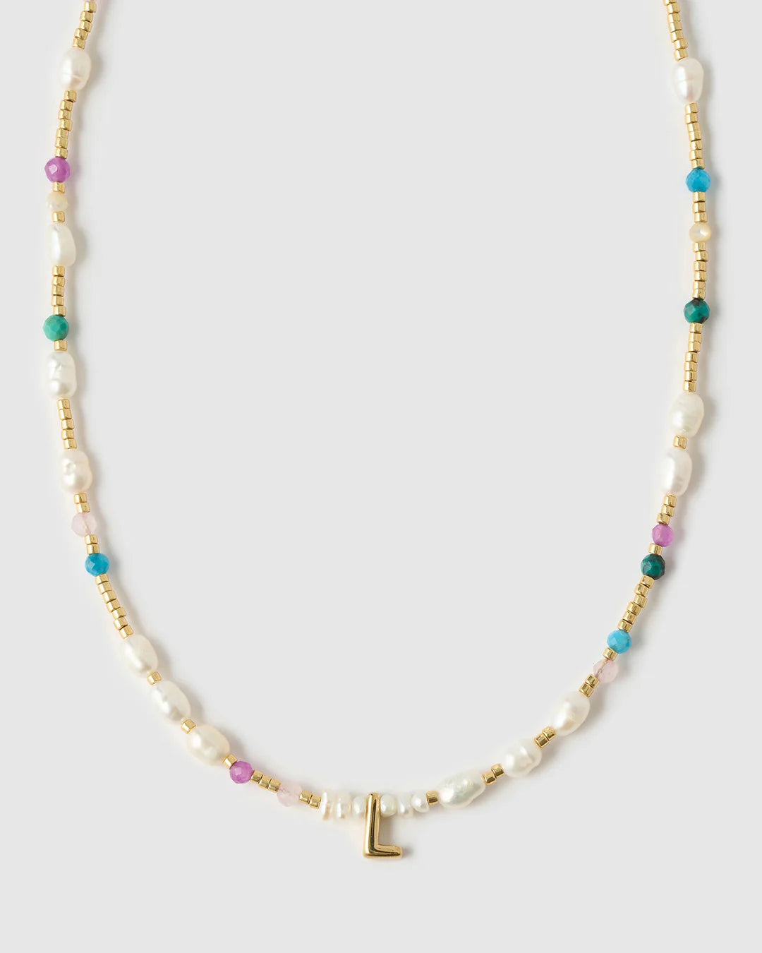 Beaded Gemstone and Pearl Initial Necklace