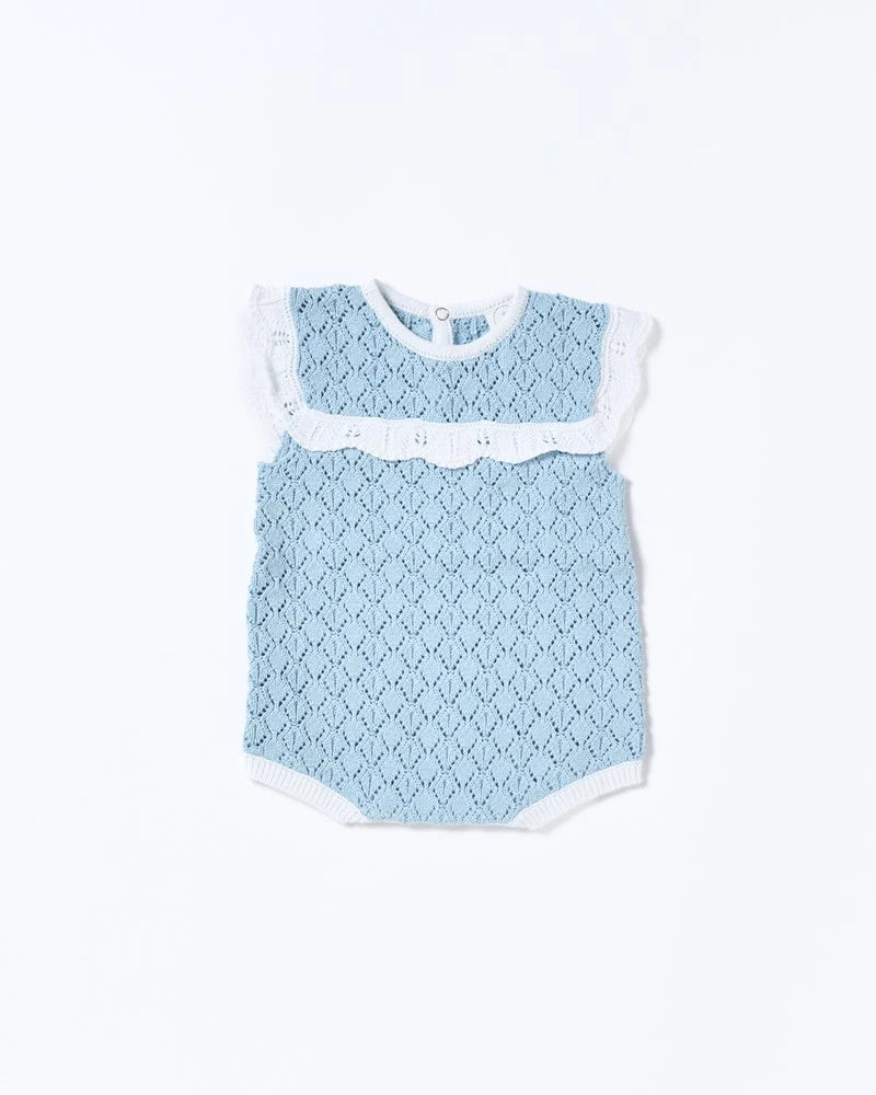 Bella Knit Romper | Blue and White