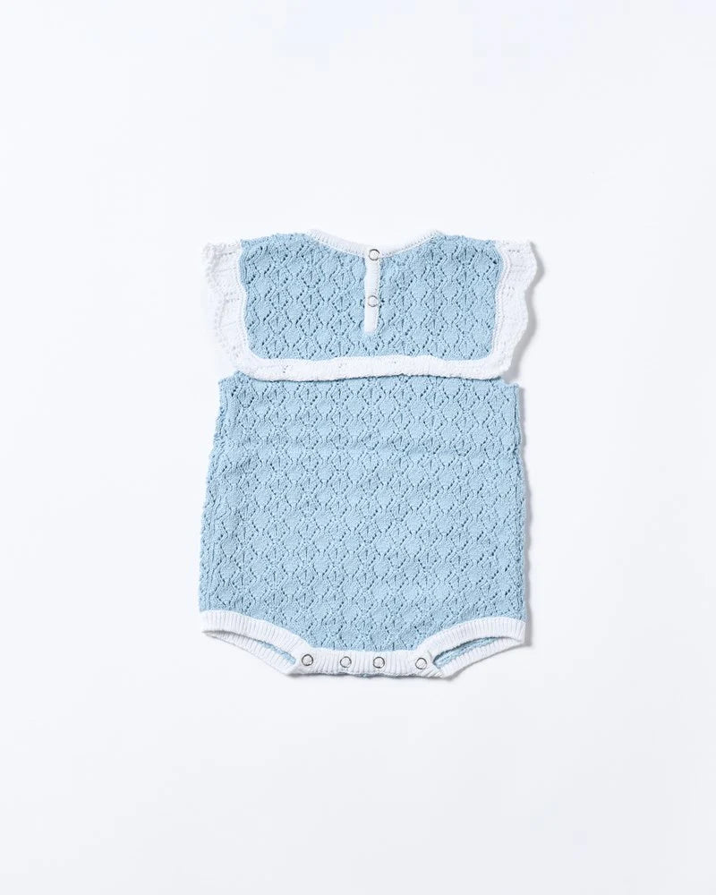 Bella Knit Romper | Blue and White