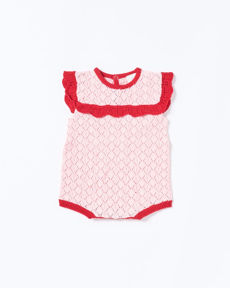 Bella Knit Romper | Red and Pink