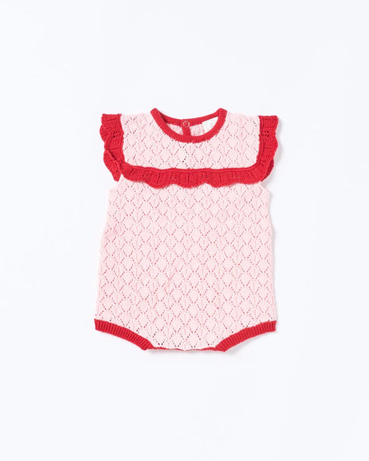Bella Knit Romper | Red and Pink