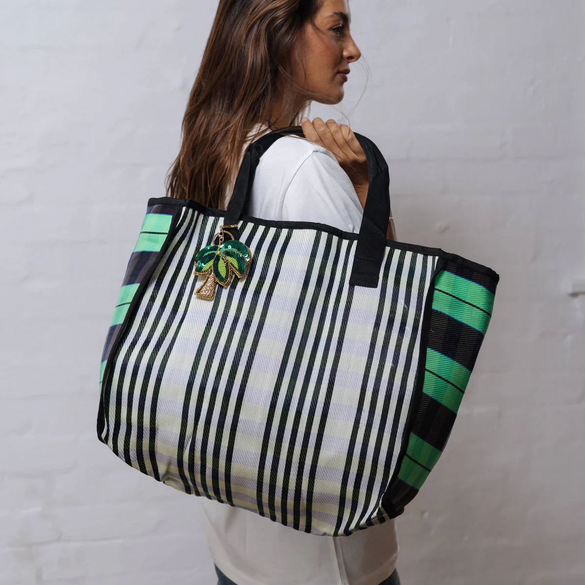 Nylon Tote Bag | Black and Green
