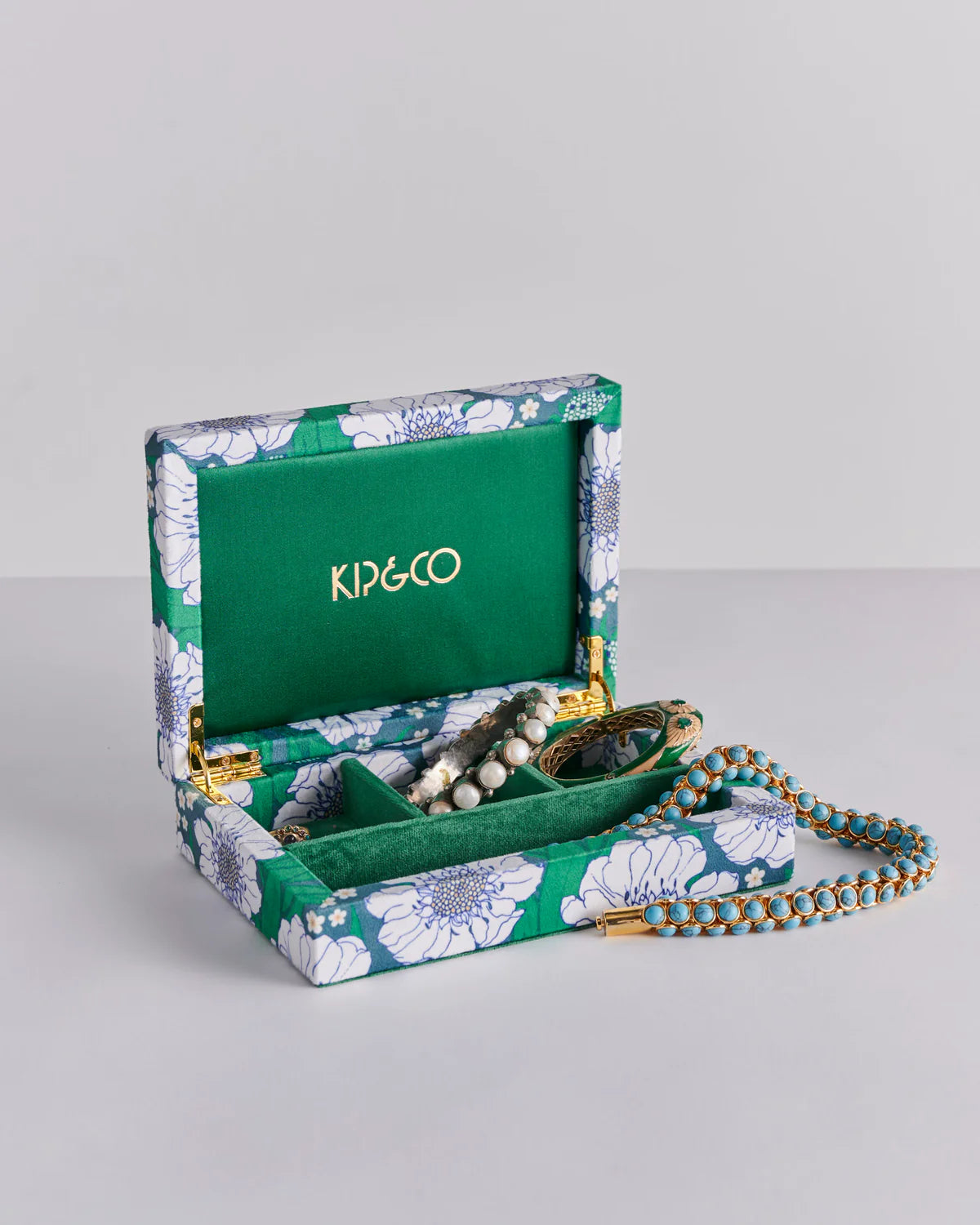 Velvet Jewellery Box Small | Tumbling Flowers Green