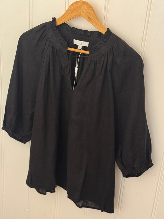 Ruffle Neck Top | Black