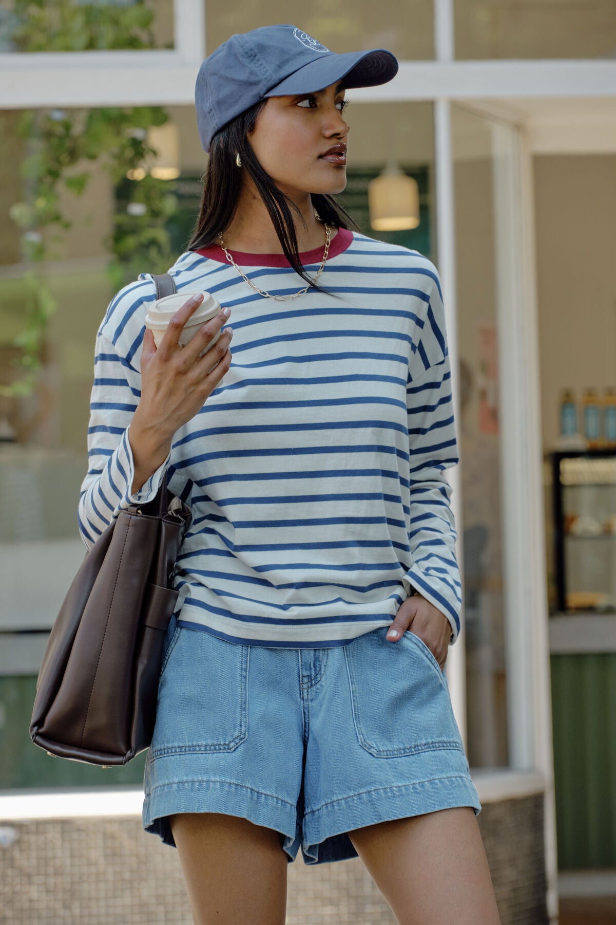 Scout Slouchy Long Sleeve Tee | Milk Prussian Blue Stripe