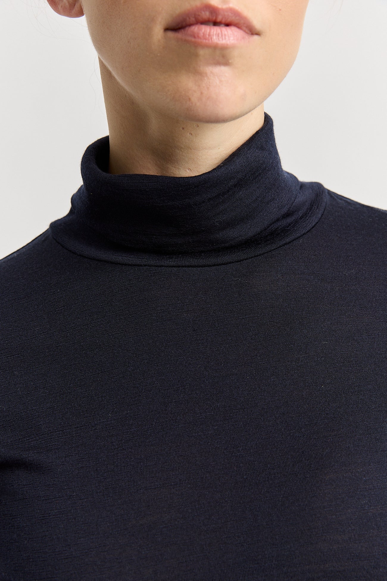 Fine Merino Polo Neck Top | True Navy