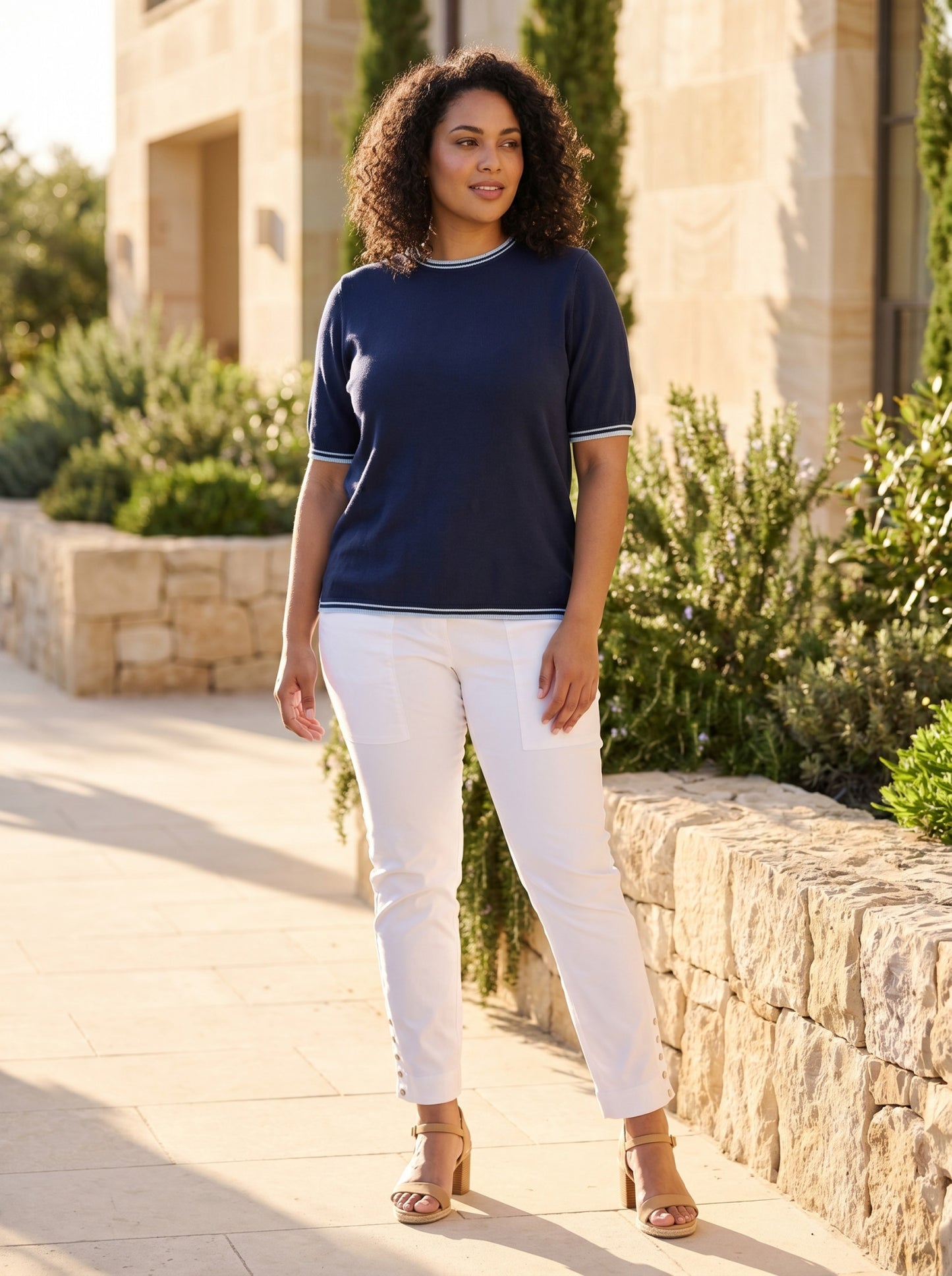 Short Sleeve Knit Top | Navy