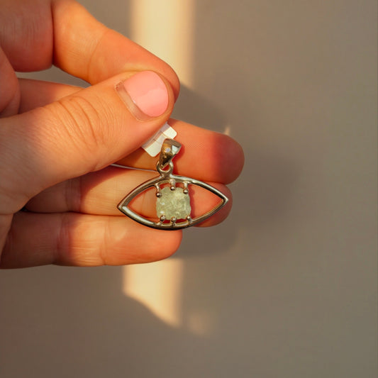 Aquamarine Eye Sterling Silver Pendant