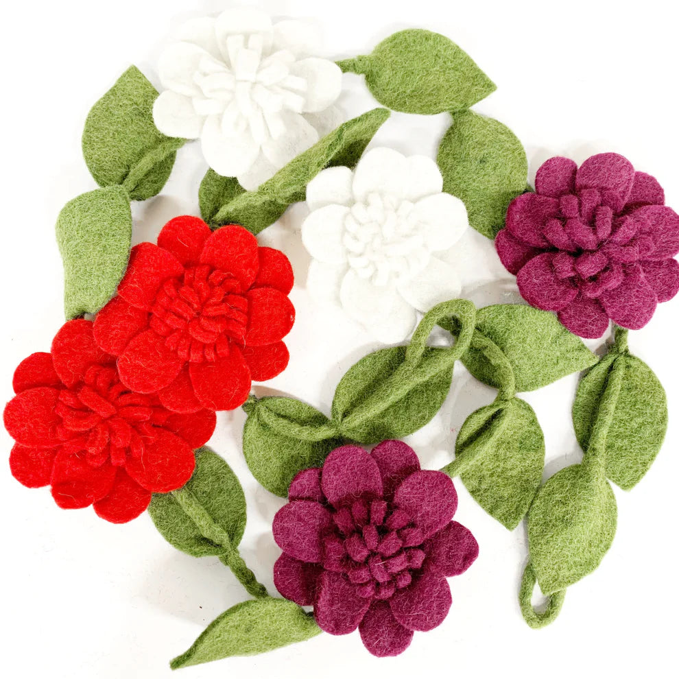 Felt Flower Peony Garland | Red/Purple
