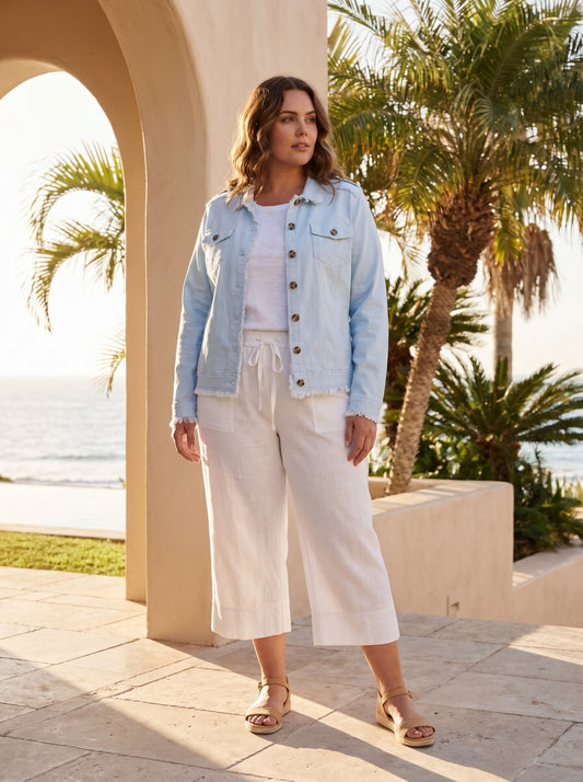Linen Fringe Jacket | Sky
