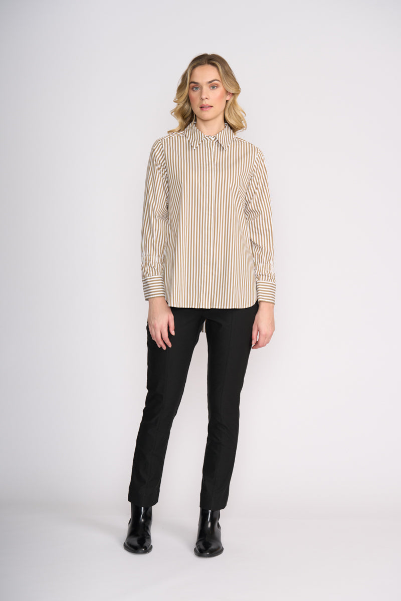 Push Up Shirt | Taupe Stripe