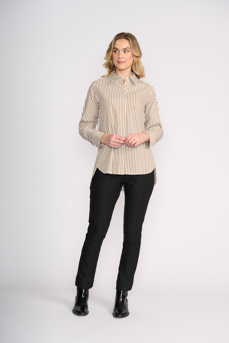Push Up Shirt | Taupe Stripe