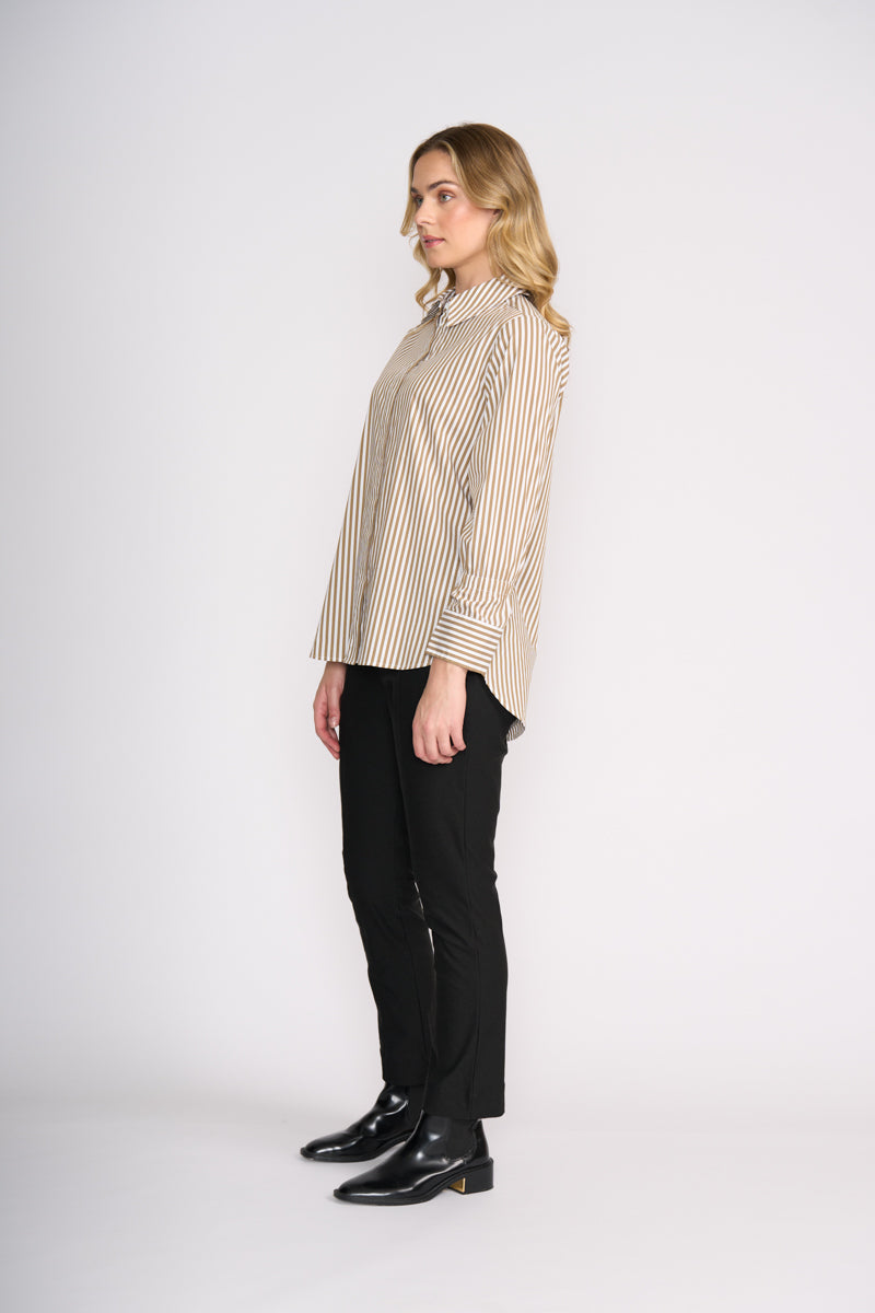 Push Up Shirt | Taupe Stripe