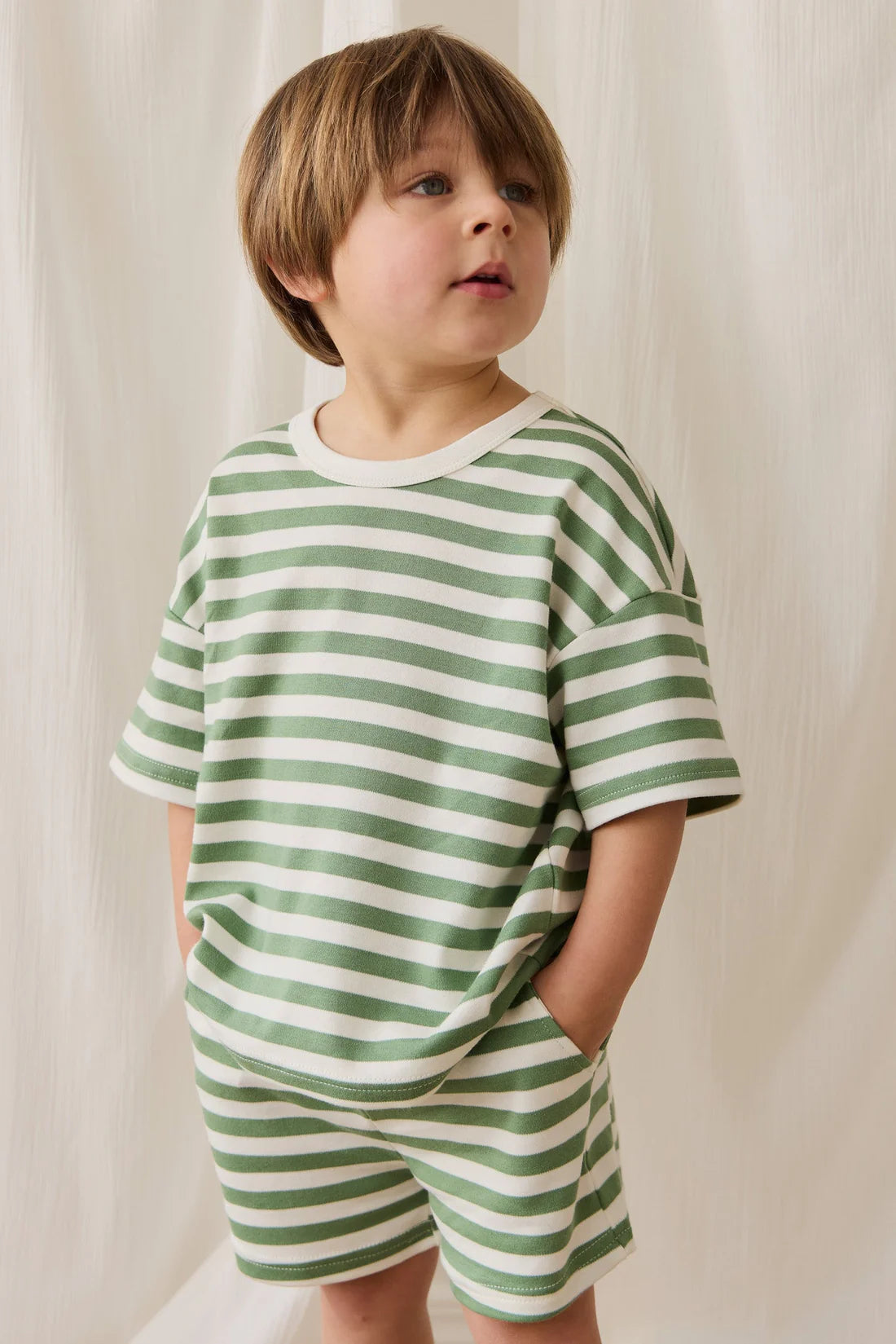 Pima Cotton Wesley Tee | Essential Stripe Parchment/Snow Pea
