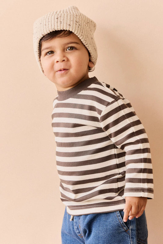 Pima Cotton Pedro Long Sleeve Tee | Essential Stripe Cloud/Dark Coffee