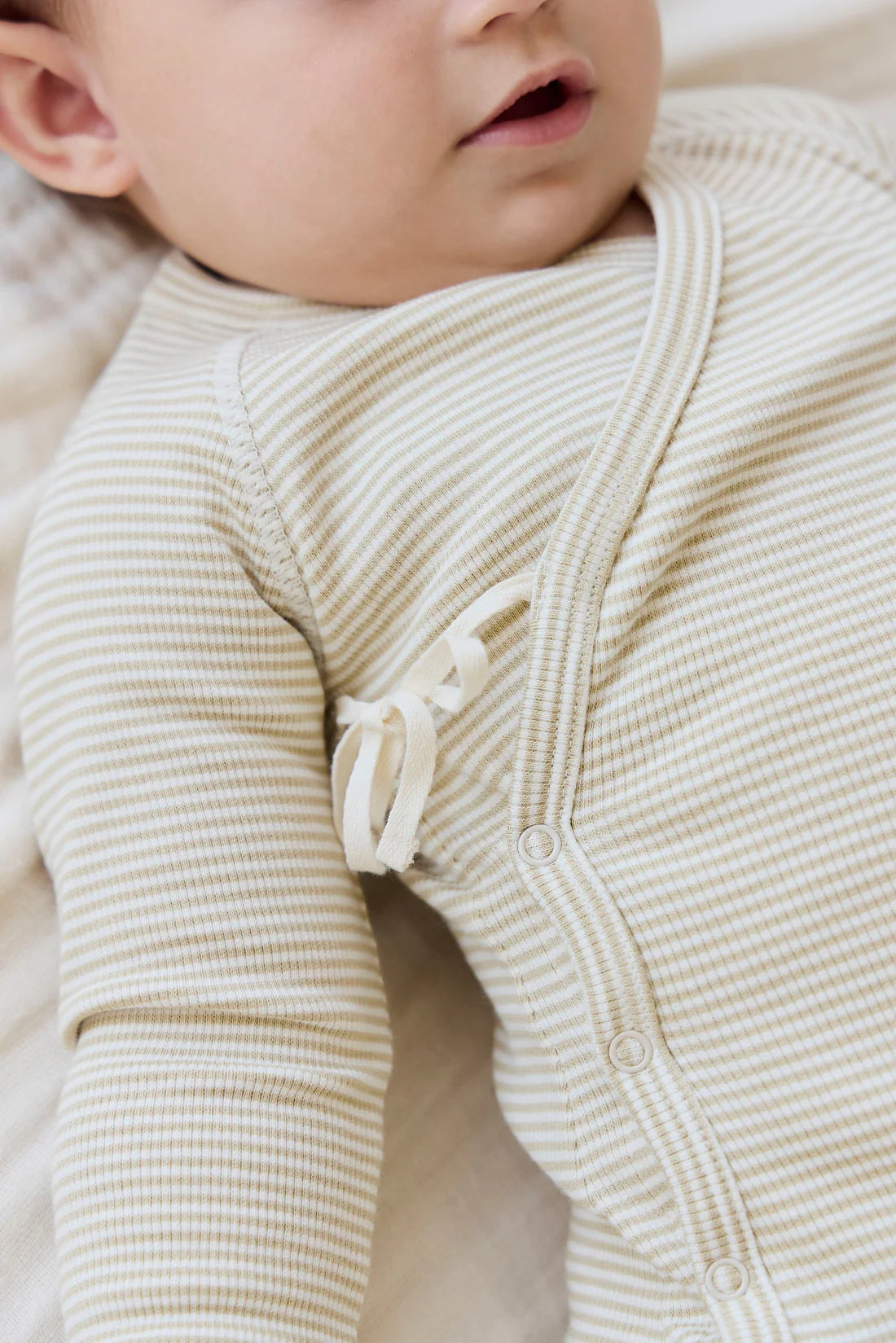 Organic Cotton Fine Rib Micah Wrap Onepiece | Petite Stripe Hay/Cloud