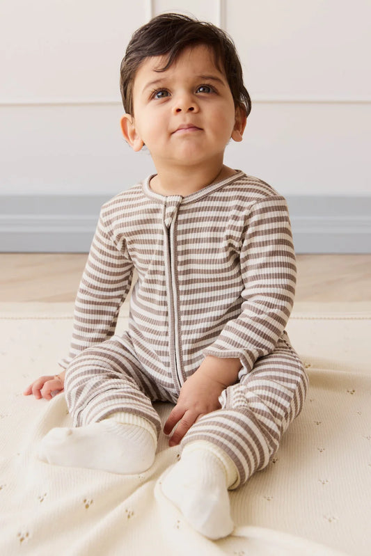 Organic Cotton Modal Gracelyn Onepiece | Narrow Stripe Tweed/Cloud