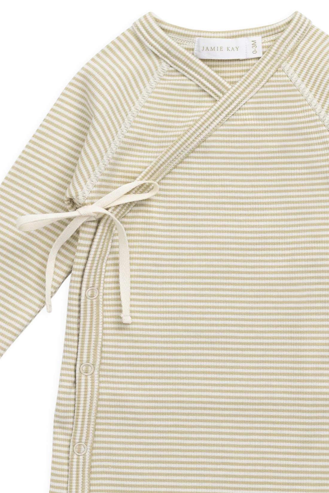 Organic Cotton Fine Rib Micah Wrap Onepiece | Petite Stripe Hay/Cloud
