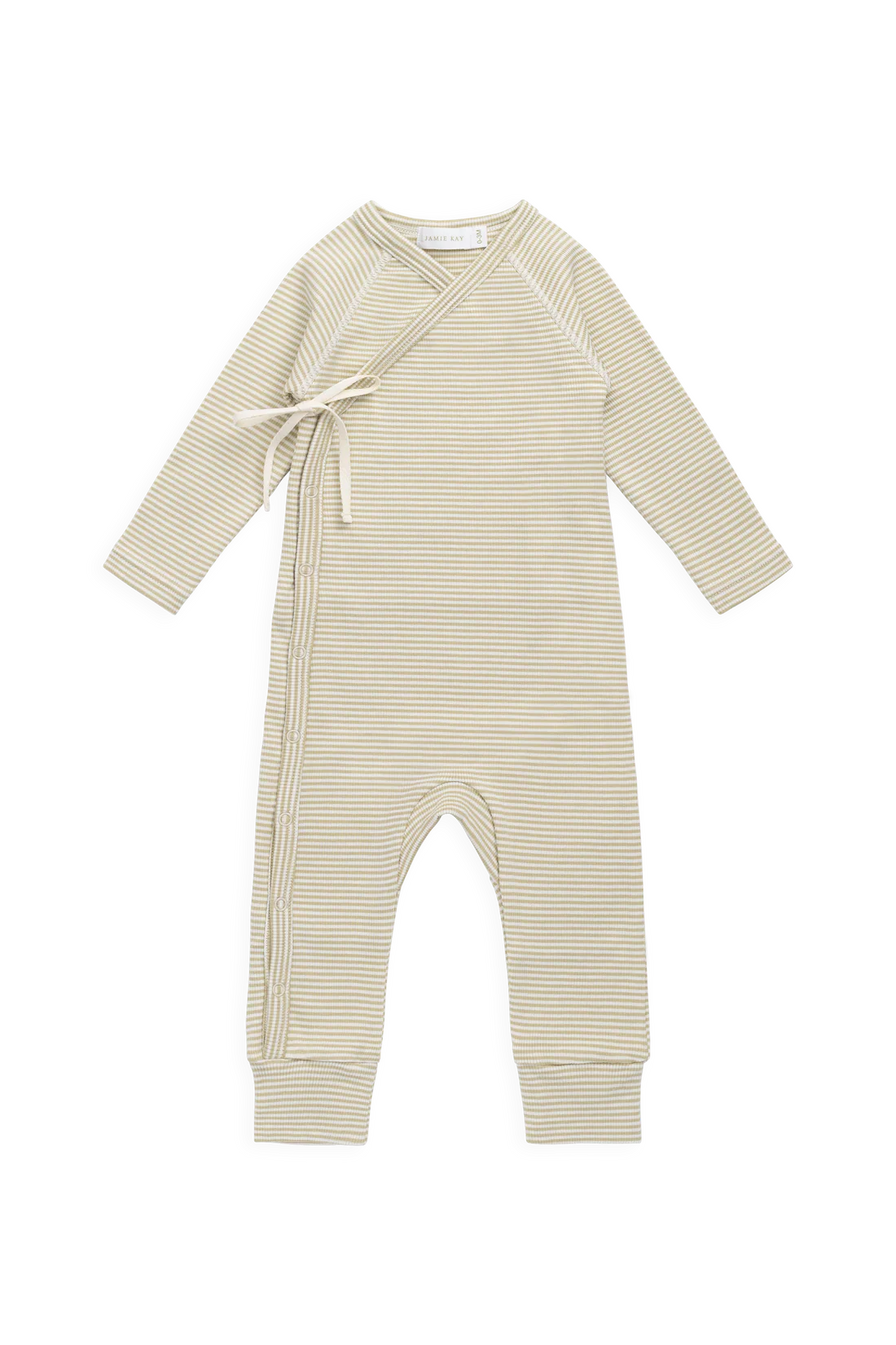 Organic Cotton Fine Rib Micah Wrap Onepiece | Petite Stripe Hay/Cloud