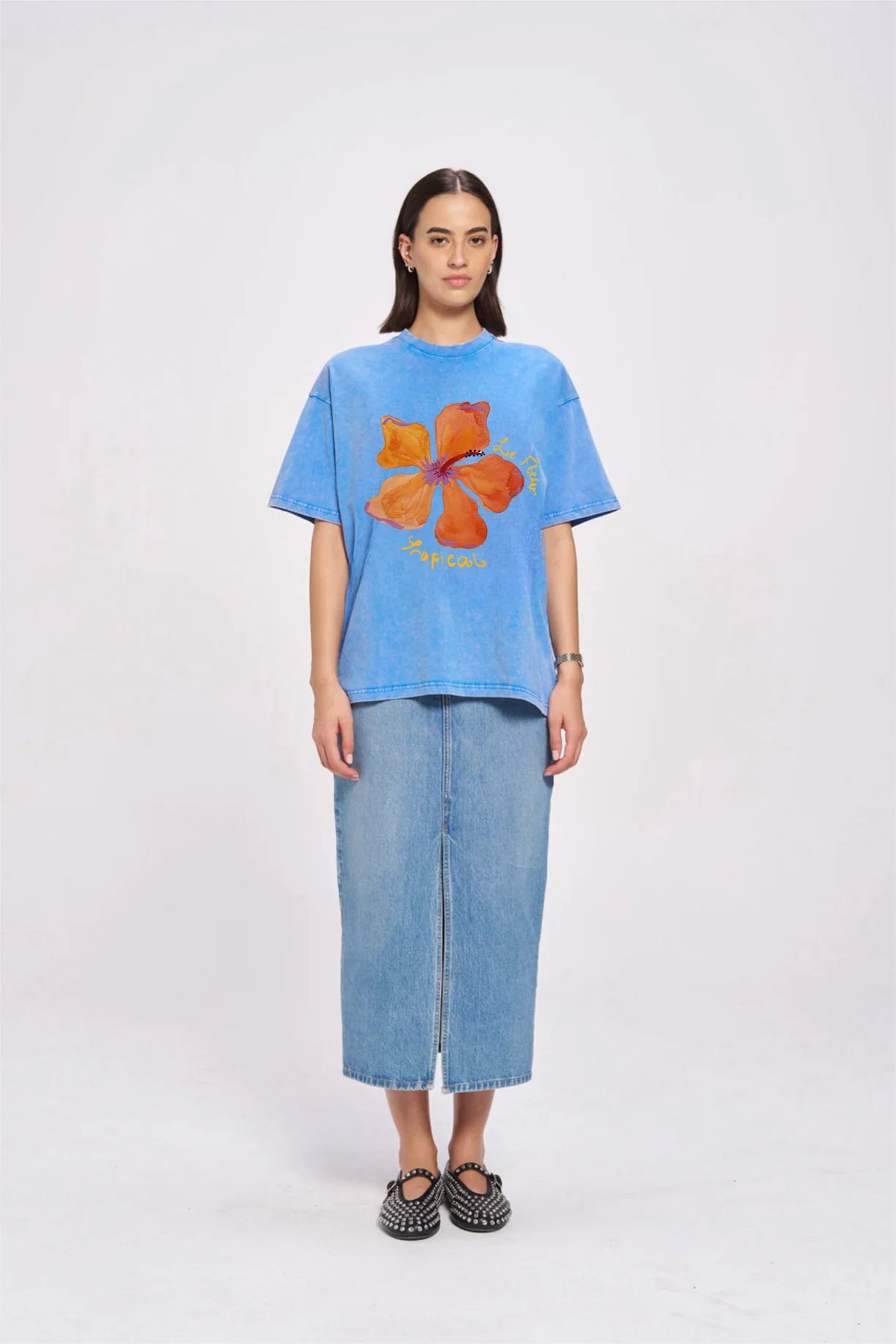 Le Fleur Tropical Oversize Tee | Light Blue Snow Wash