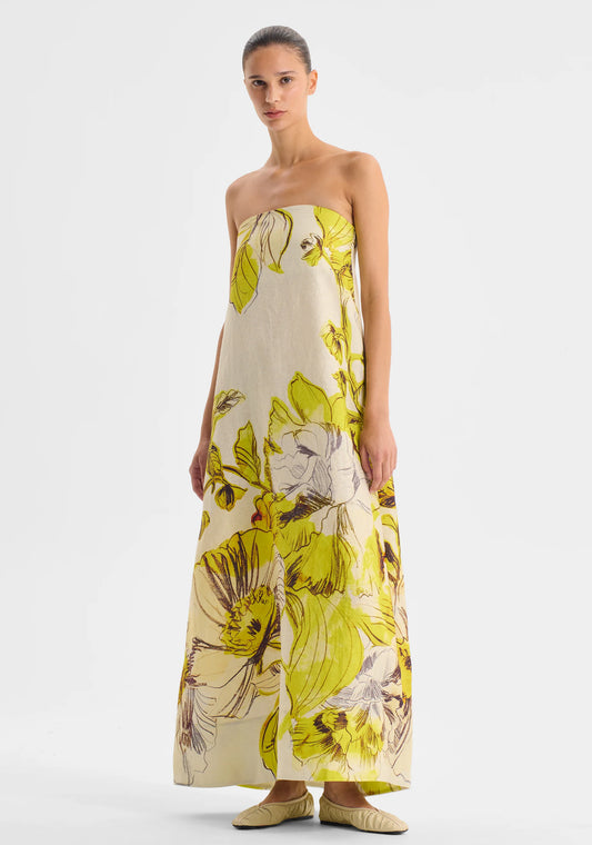 Mae Linen Strapless Dress | Lemon