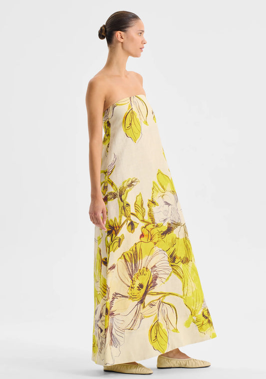 Mae Linen Strapless Dress | Lemon