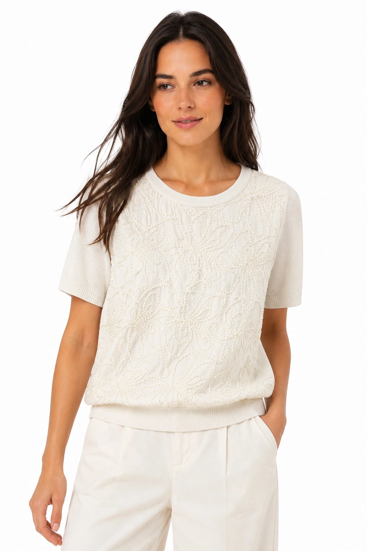 Silk Linen Top | White Floral