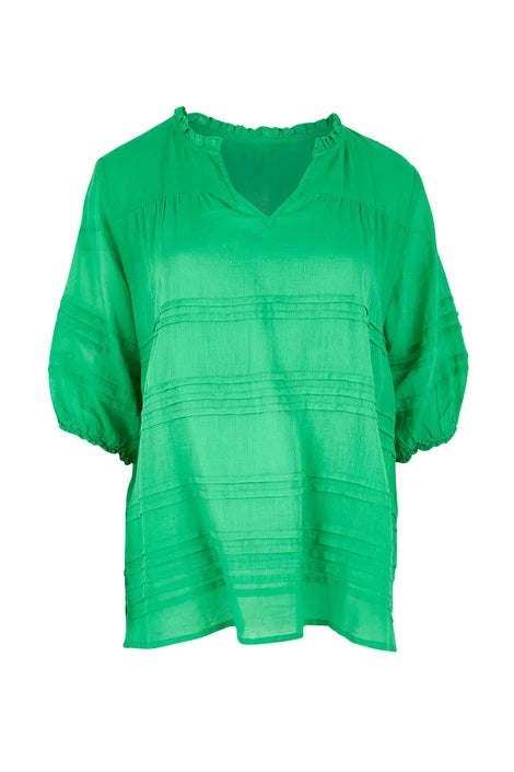 Essentials Pleated Cotton Top | Green