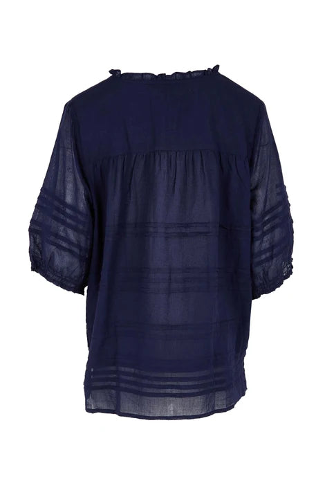 Essentials Pleated Cotton Top | Navy