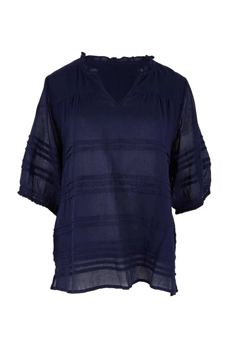 Essentials Pleated Cotton Top | Navy