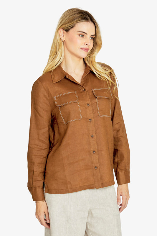 Rita Contrast Stitch Shirt | Coffee