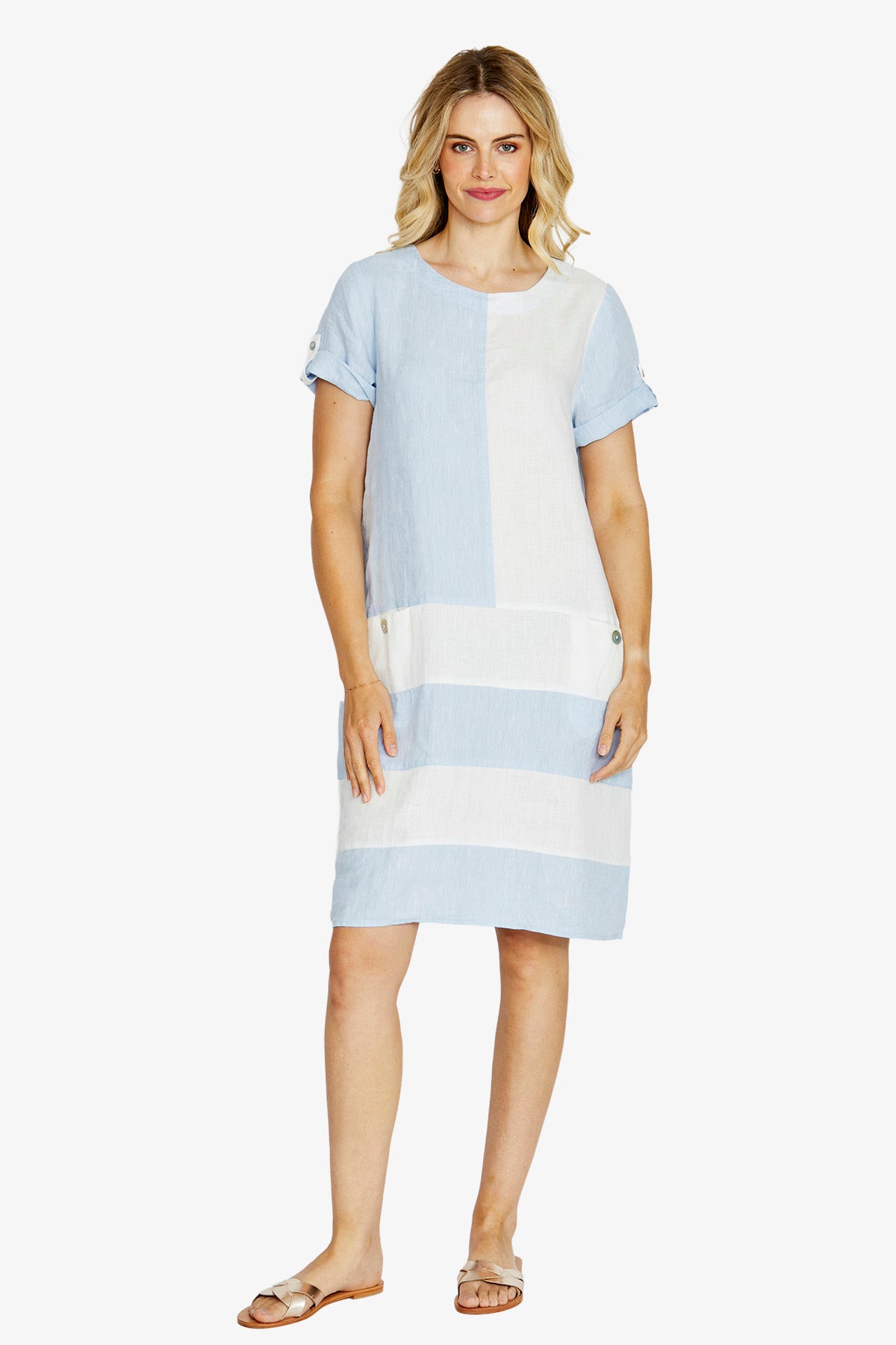 Carrie Block Linen Dress | Pale Blue
