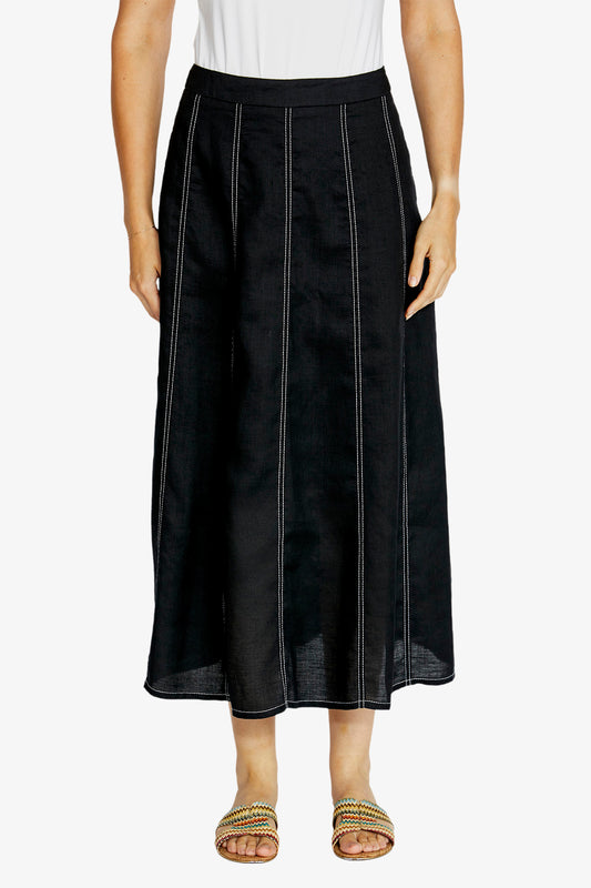 Rita Contrast Stitch Panel Skirt | Black