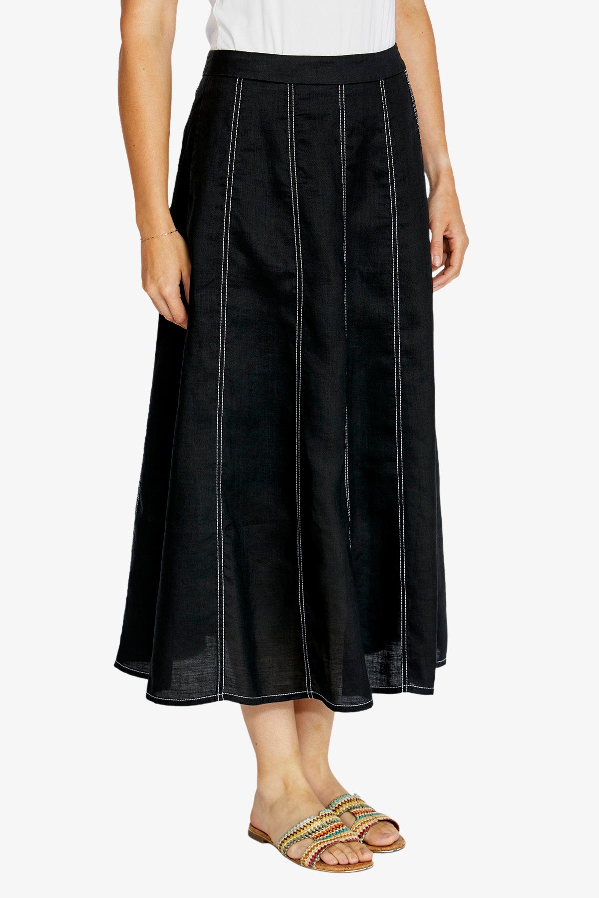 Rita Contrast Stitch Panel Skirt | Black