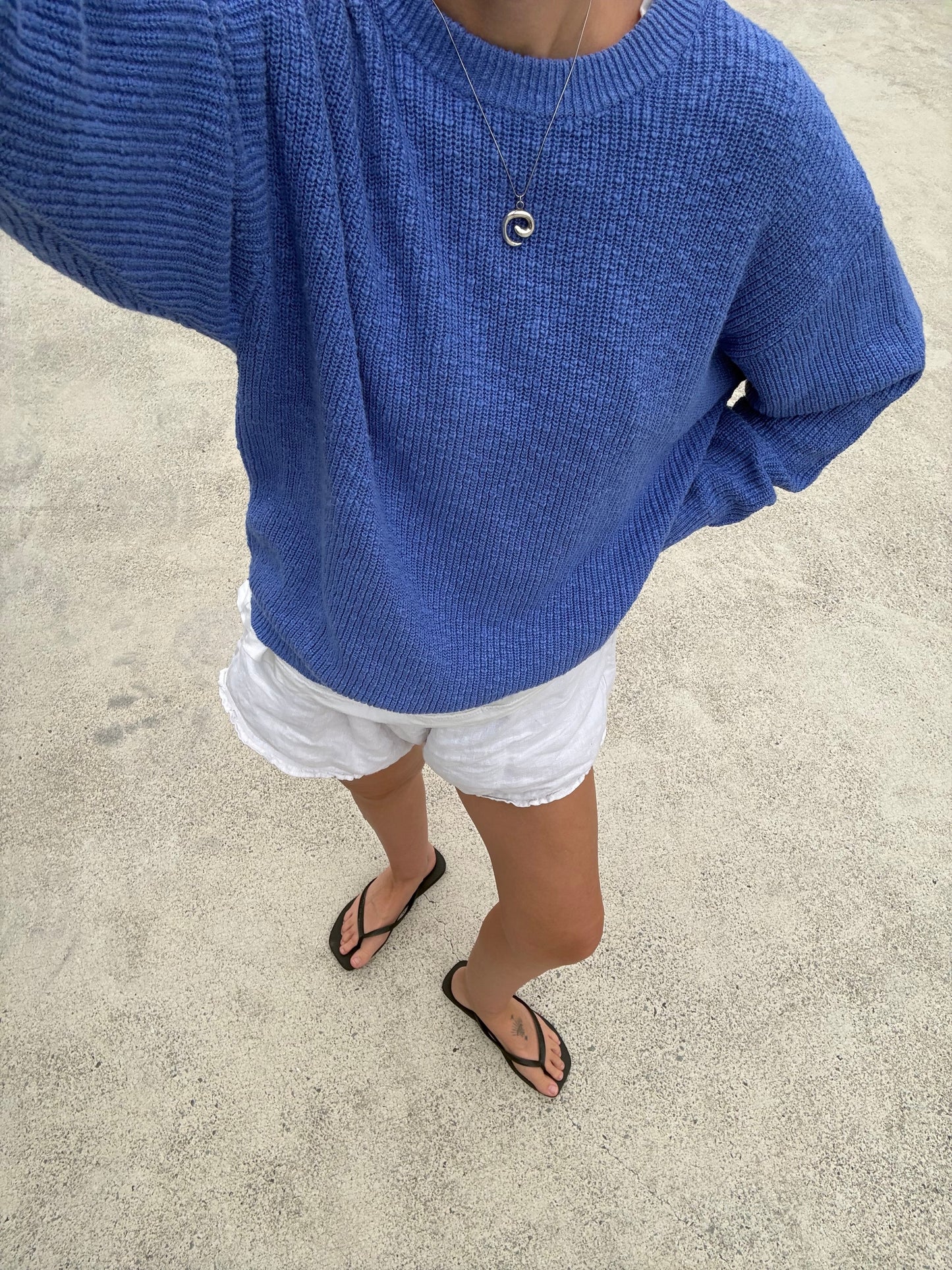 Textured Organic Knit Pull Over | Colbalt