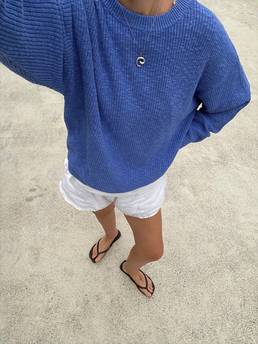 Textured Organic Knit Pull Over | Colbalt