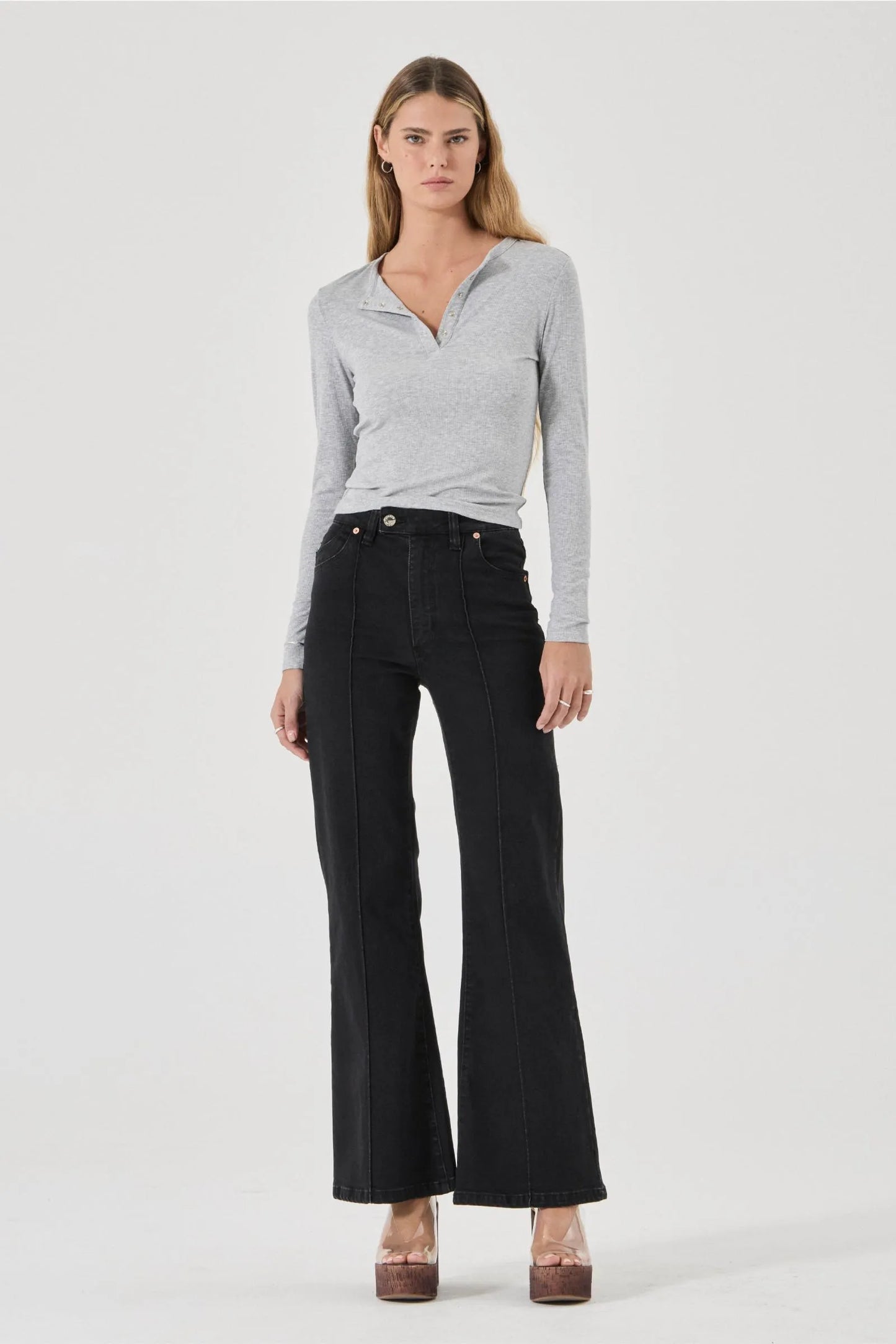 Studio Henley Long Sleeve Top | Grey Marle