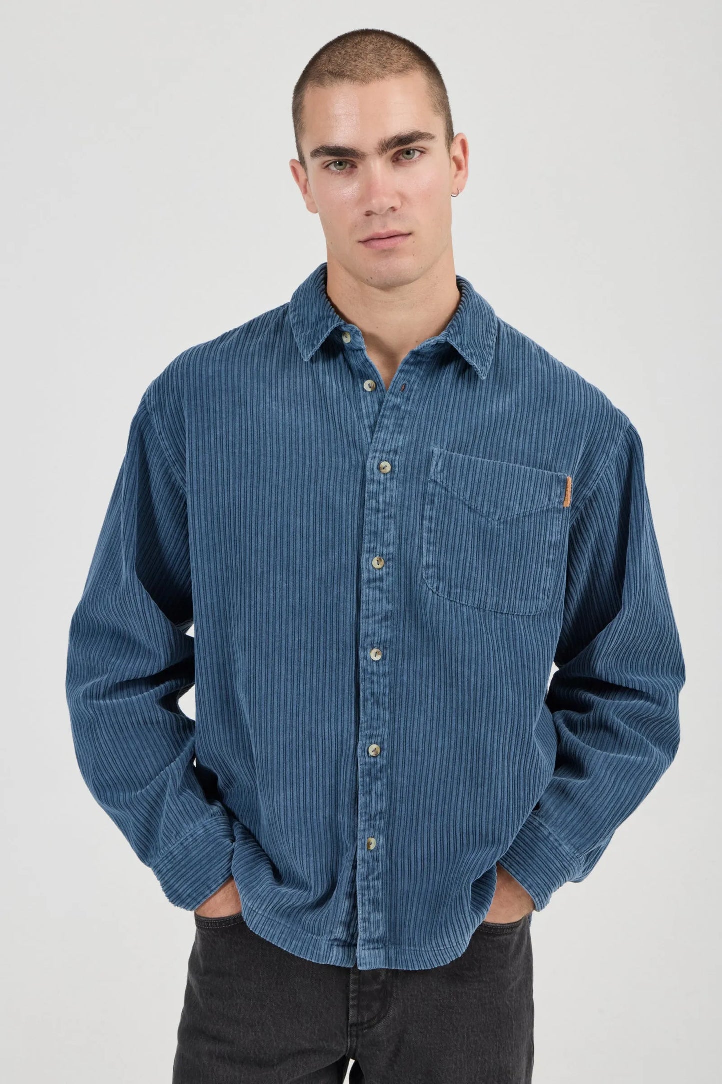 *COMING SOON* Campus Chunky Cord Long Sleeve Shirt | Washed Blue