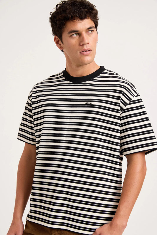 Emblem Tee | Black/White Stripe