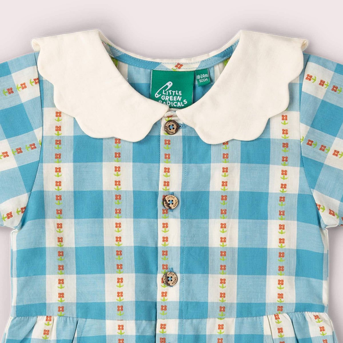 Blue Flowers Button Through Short Sleeve Dress