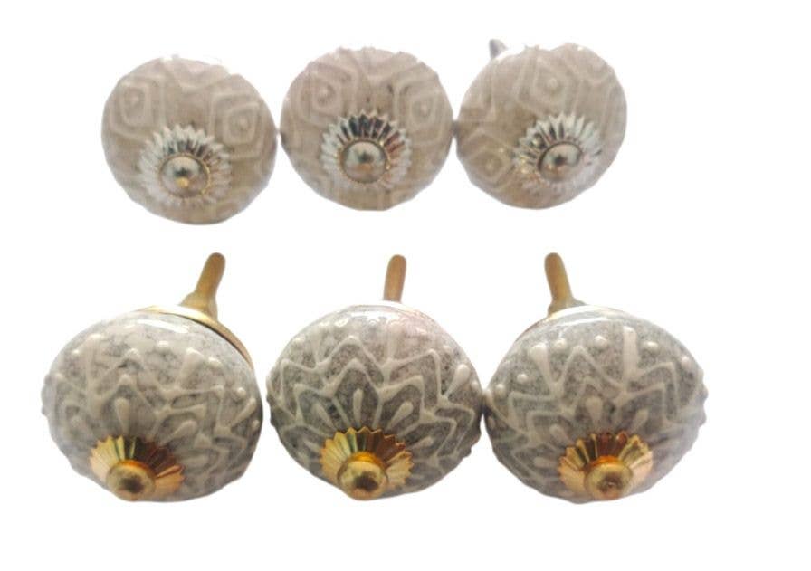 Ceramic Knobs | Grey/Beige