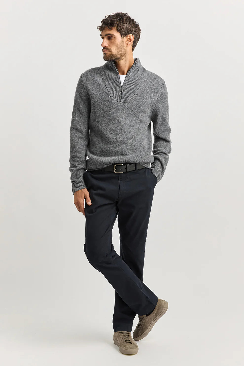 Lambswool Half Zip | Zinc