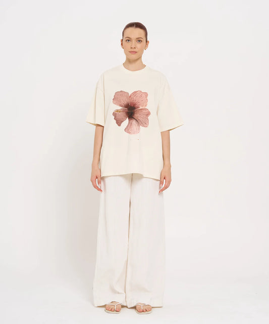 Burgundy Hibiscus Oversize Tee | Ivory