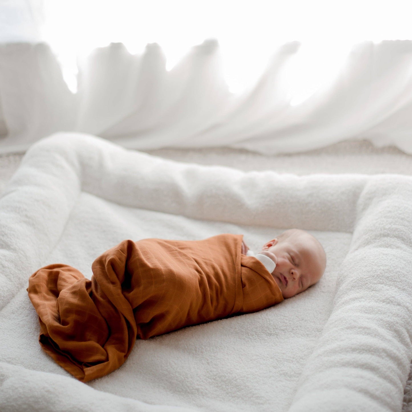 **LANDING SOON** Organic Cotton Muslin Swaddle Wrap | Savannah Rust