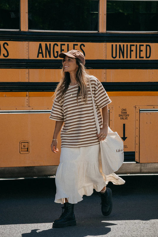 Striped Textured Unisex T-shirt | Brown and Cream