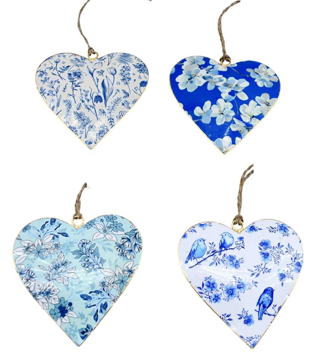 Blue Floral 10 cm Hearts