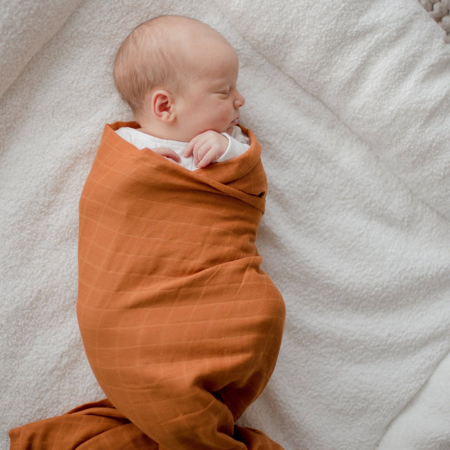 **LANDING SOON** Organic Cotton Muslin Swaddle Wrap | Savannah Rust