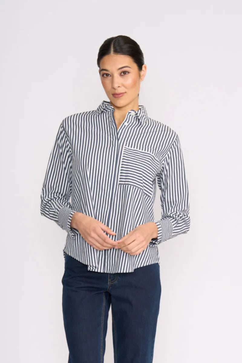 Sew Directional Shirt | Navy Wide Stripe