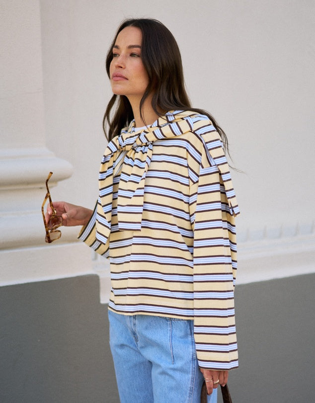 Beau Long Sleeve Slouchy Tee | New Butter Brunette Stripe