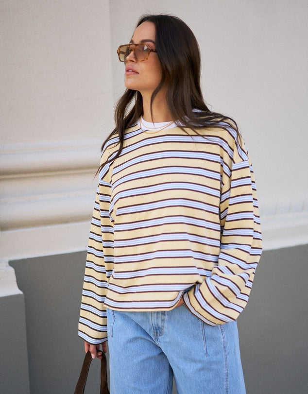 Beau Long Sleeve Slouchy Tee | New Butter Brunette Stripe